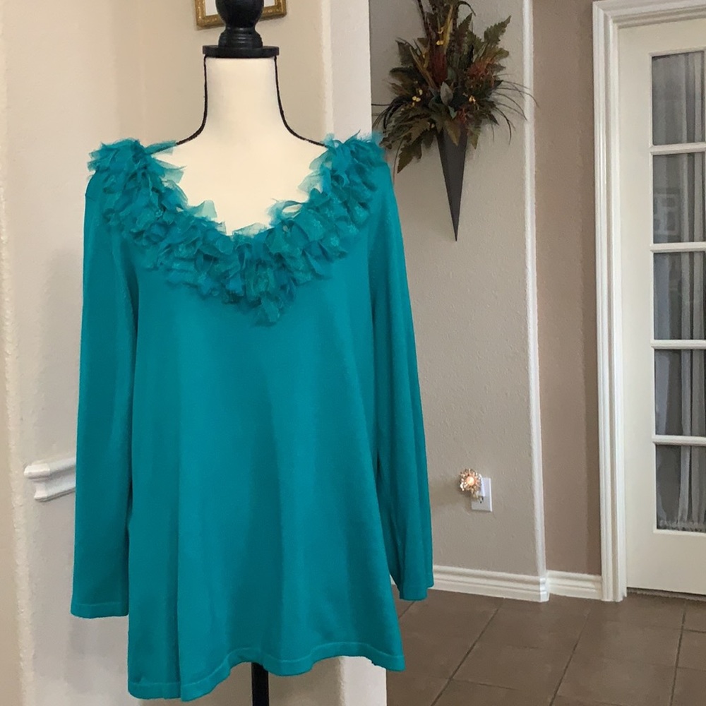 Lucia Burns green blue  embellished sweater Size 2X
